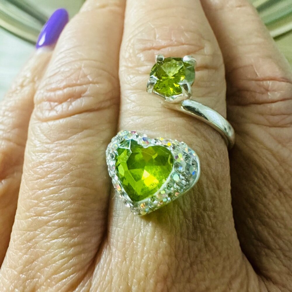 Silver 925 Adjustable Green Ring  Zircon Handmade Boho